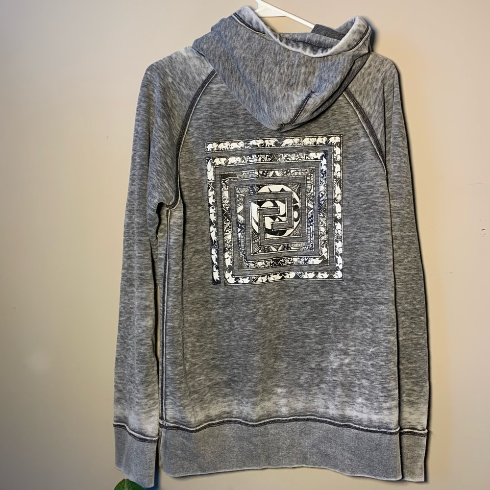 Gray Bohemian Hoodie with Elephant Patchwork